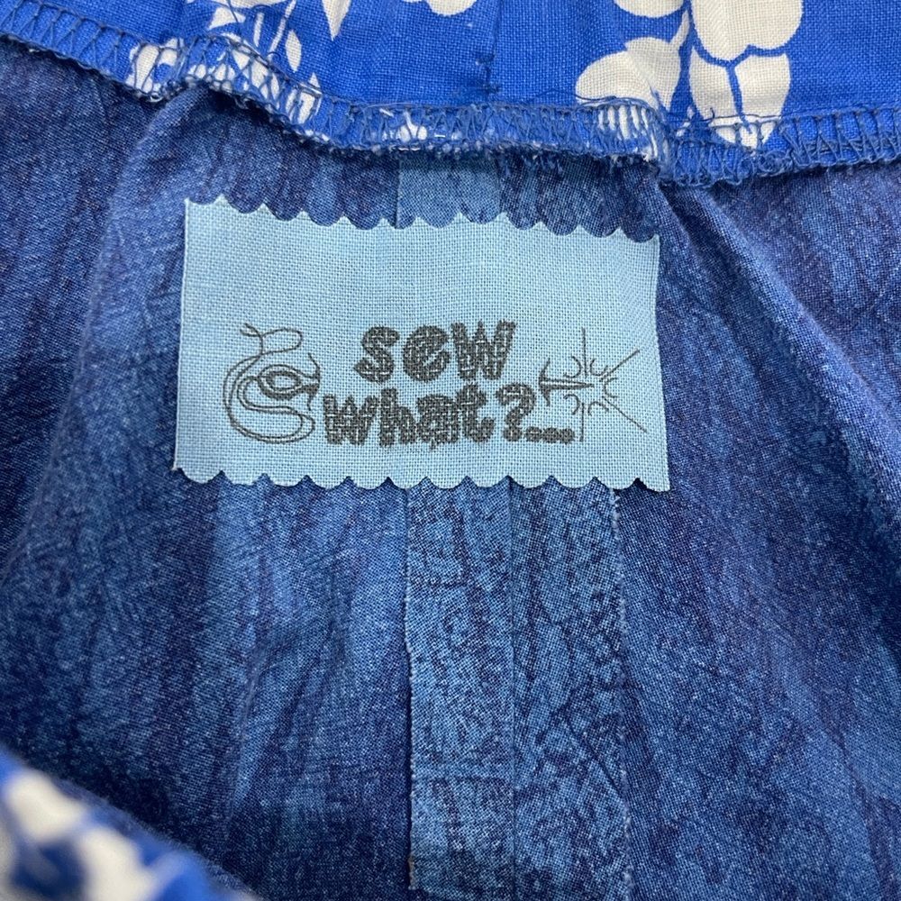 Handmade upcycled blue and white full circle skirt with flounce & ruffle, Size M - Picture 3 of 7